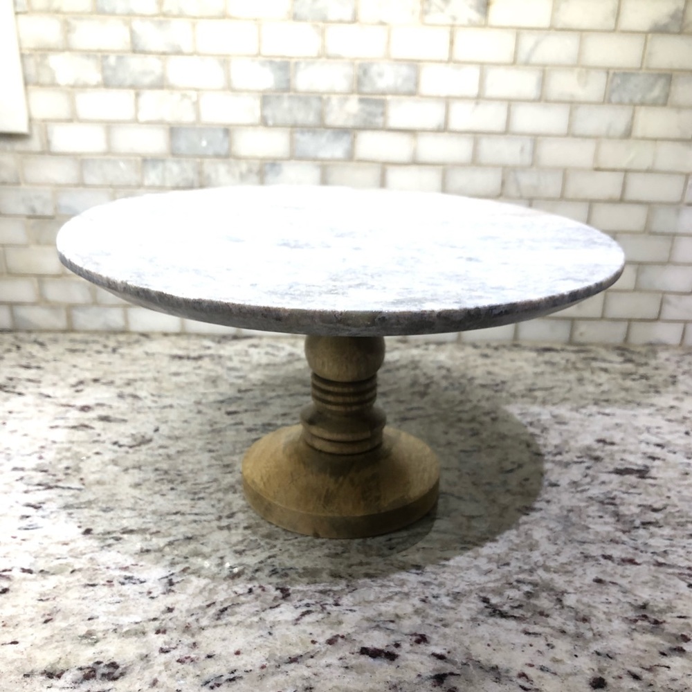 wood and marble cake stand / riser / display